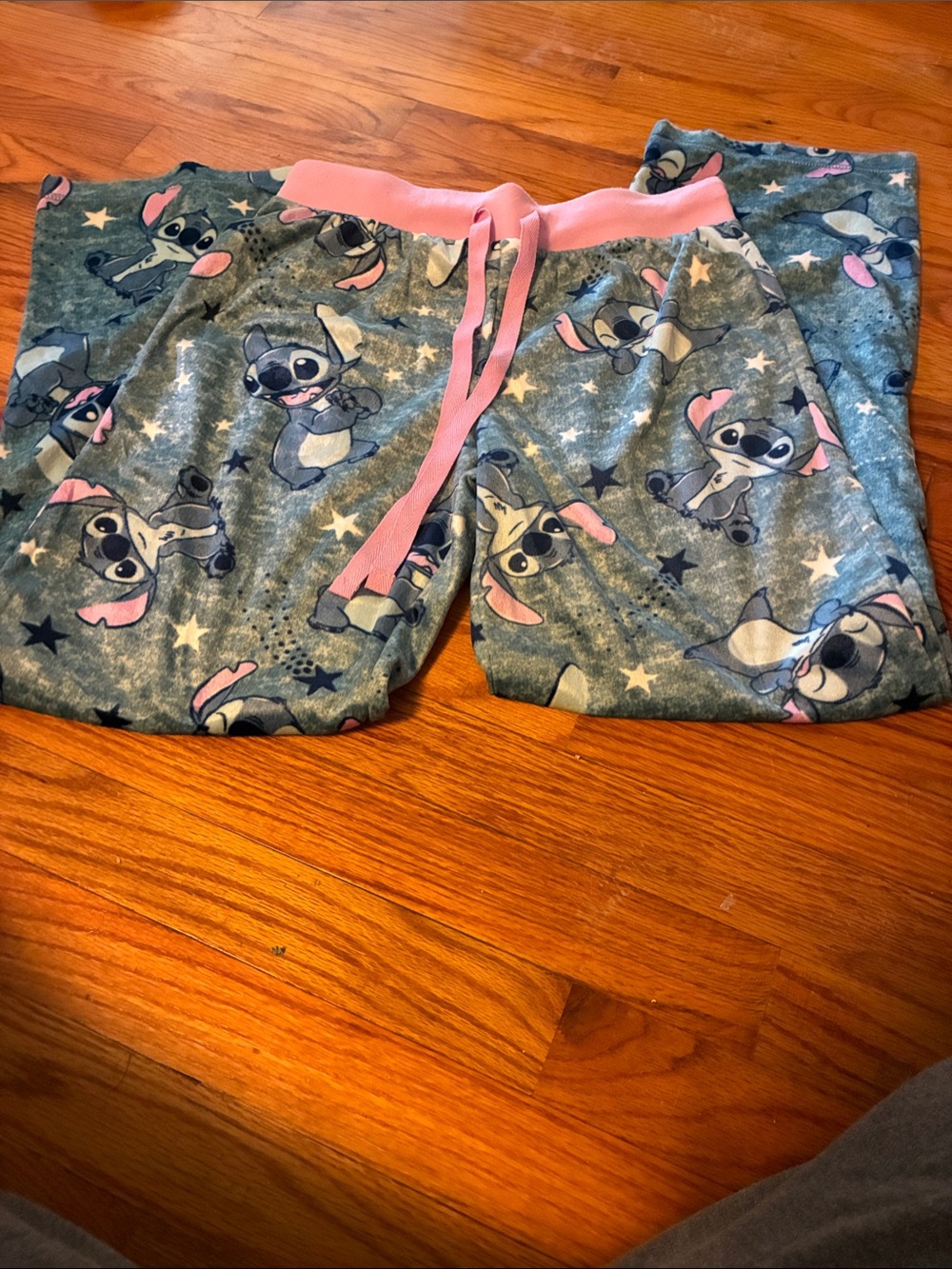 Blue Stitch Print Velour Pajama Pants with Pink Waistband size S